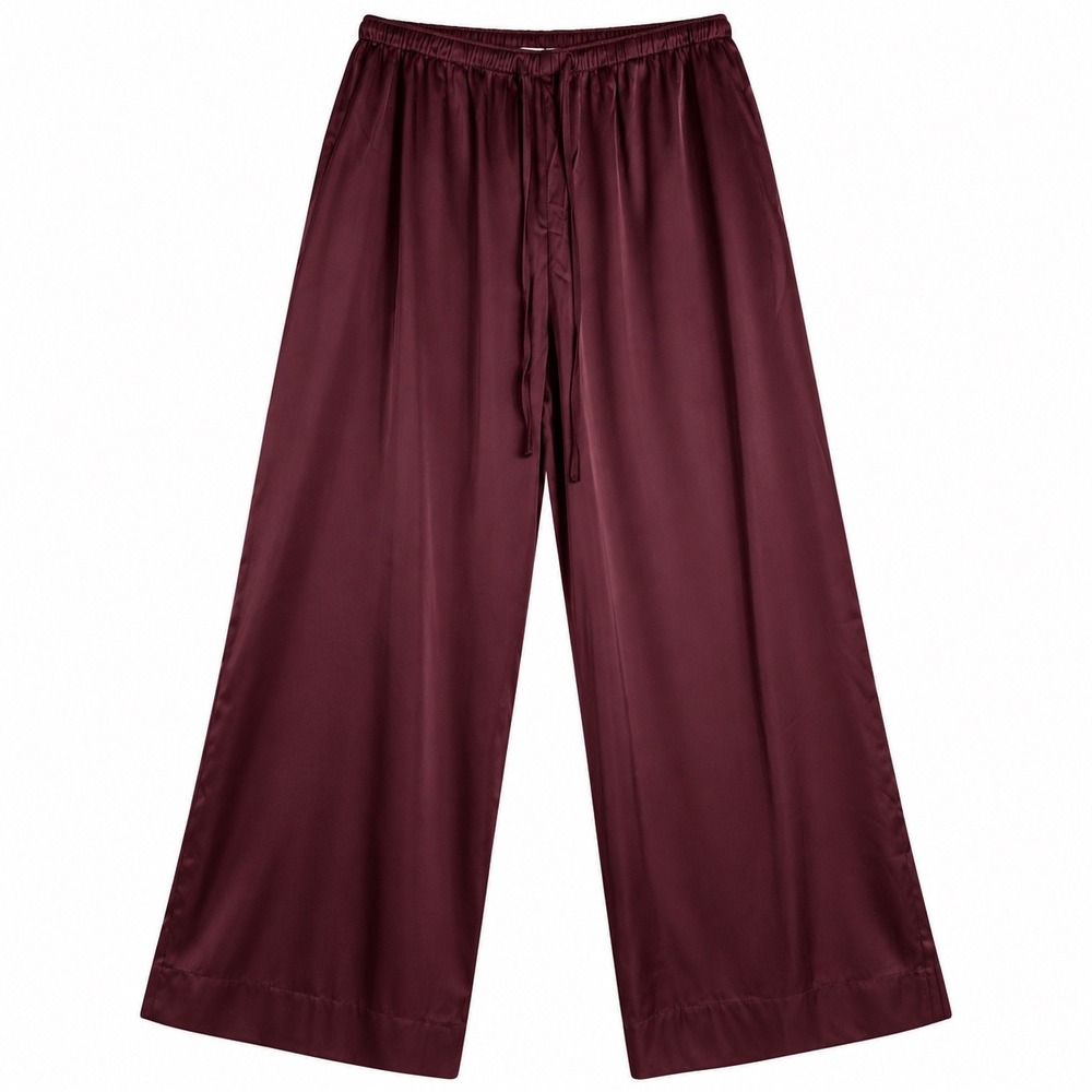 Abercrombie & Fitch Womens XL Short Burgundy Satin Wide Leg Drawstring Pants
